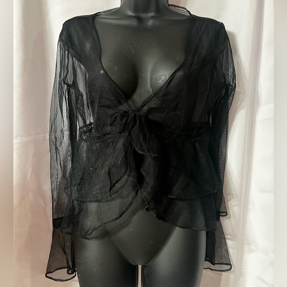 Candy Rocket Sheer Black Tie-Front Top
